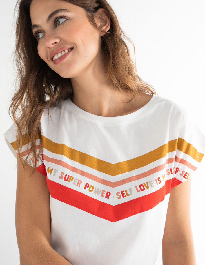 I.Code white striped T-shirt with slogan - I.CODE