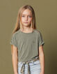 Tee-shirt bronze avec résille aux épaules fille-1