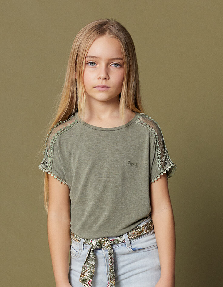 Tee-shirt bronze avec résille aux épaules fille-1 Tee-shirt bronze avec résille aux épaules fille-1