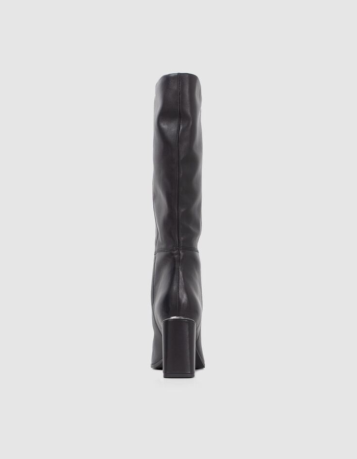 Women’s black leather heeled boots with metal bar-3