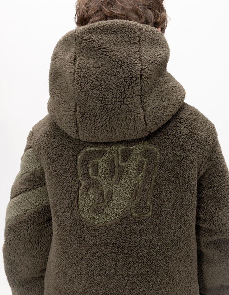 Wendbare Herren-Daunenjacke khaki Nylon gesteppt Sherpa-3
