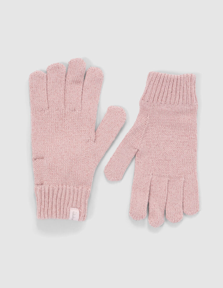 Gants roses tricot pailleté fille-5