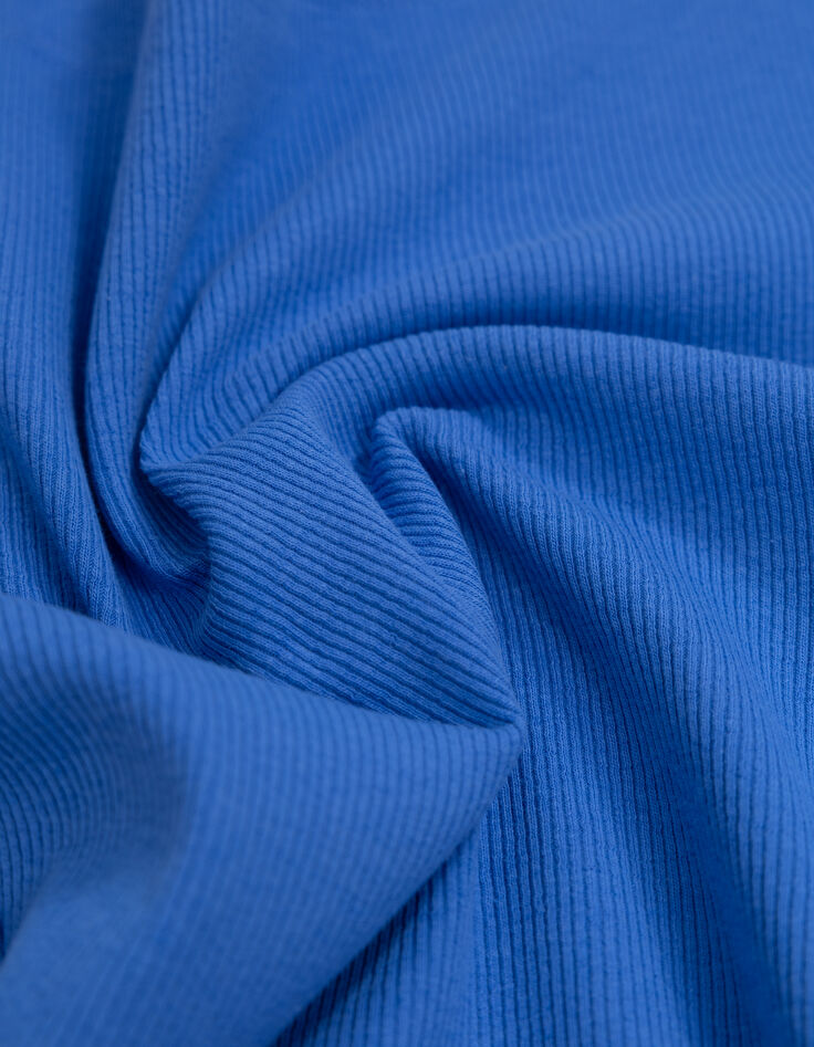 Débardeur bleu forme cropped côtelé fille-5