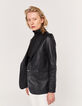 Veste mi- longue en cuir d'agneau noir femme-3