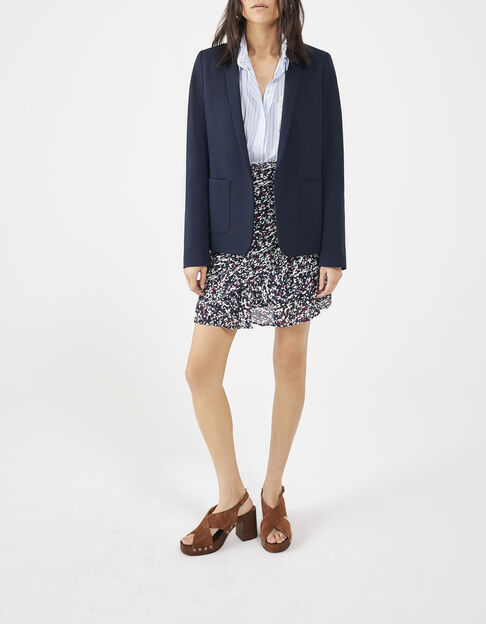 Marineblauwe A-lijn wikkelrok met vlekkenprint dames