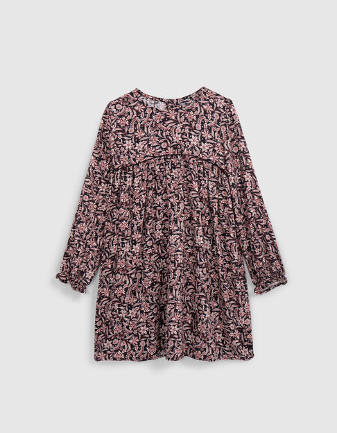 Vestido negro con estampado floral barroco para niña - IKKS