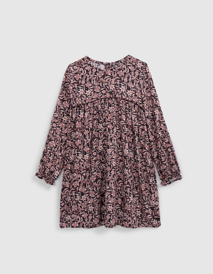 Vestido negro con estampado floral barroco para niña-1