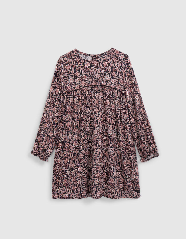 Vestido negro con estampado floral barroco para niña-1 Vestido negro con estampado floral barroco para niña-1