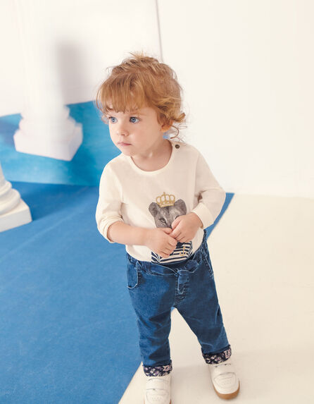 Medium blue jeans gevoerd strik-ceintuur babymeisjes