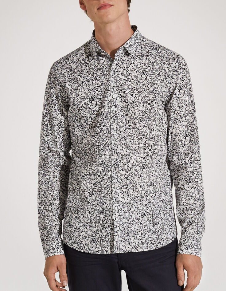 Camisa SLIM azul marino estampado flores blancas Hombre-2