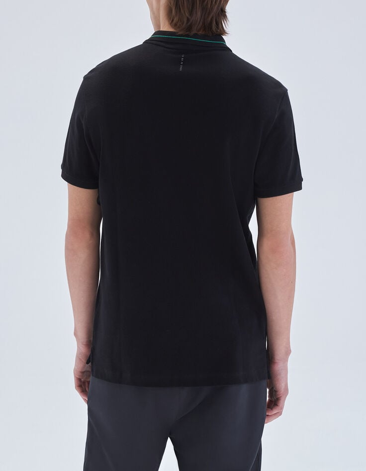 Polo noir DRY FAST maille piquée rayure verte Homme-4