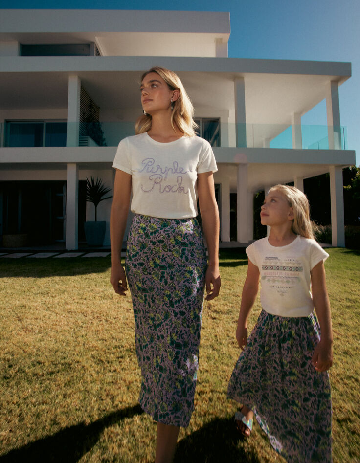 Lange lila rok print maxi-bloemen mini me meisjes-6