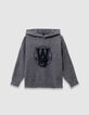 Pull à capuche gris tricot visuel chien garçon-3