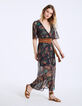 Robe longue col V en voile imprimé floral métallisé-6