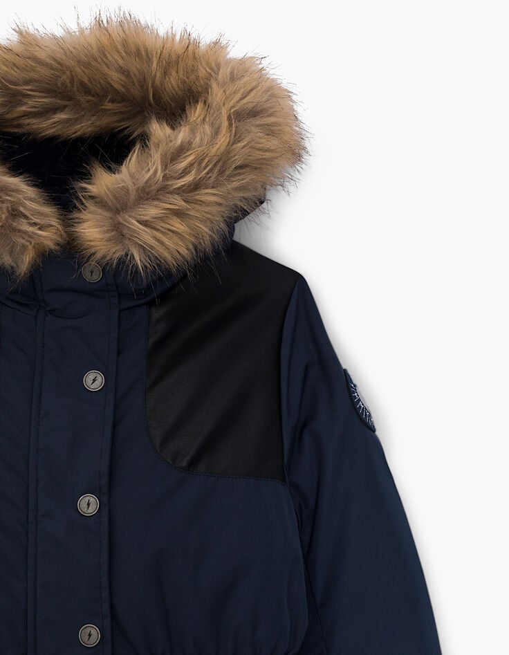 Marineblauer 2-in-1-Mädchenparka mit Wendesteppweste-6