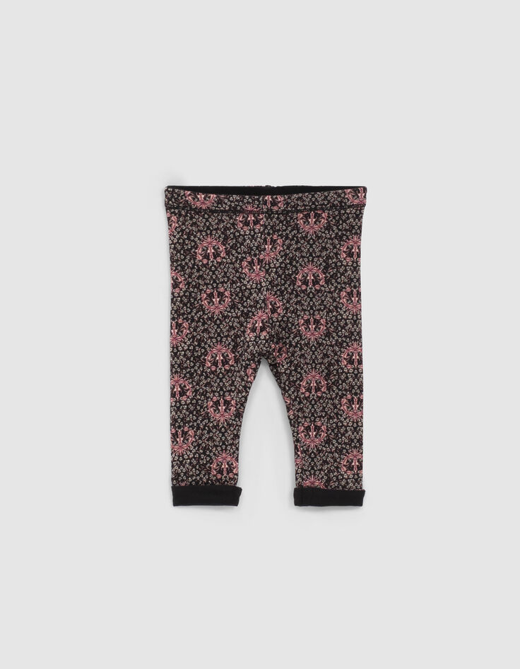 Leggings réversible noir et fleurs de lys bébé fille-2