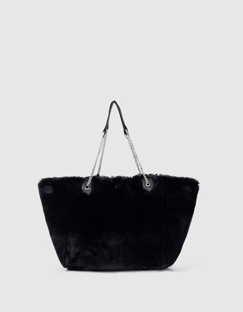 Women’s black faux fur tote bag