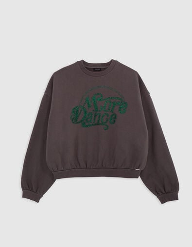 Girl's gray message green glitter sweatshirt - IKKS