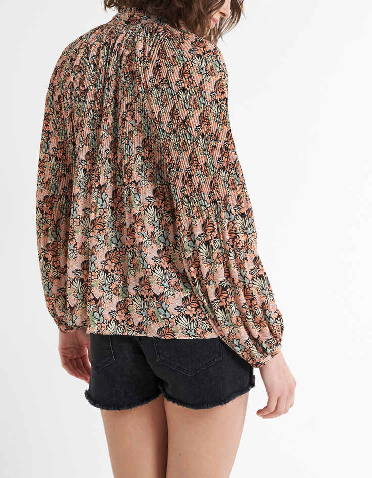 Plissée-Bluse mit Pflanzen-Print in Copper I.Code-3 Plissée-Bluse mit Pflanzen-Print in Copper I.Code-3