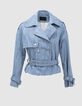 Women’s light blue denim short trench coat-6
