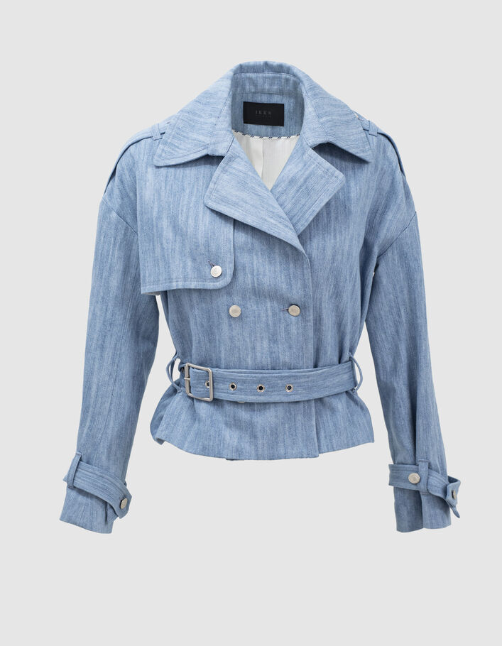 Women’s light blue denim short trench coat - IKKS