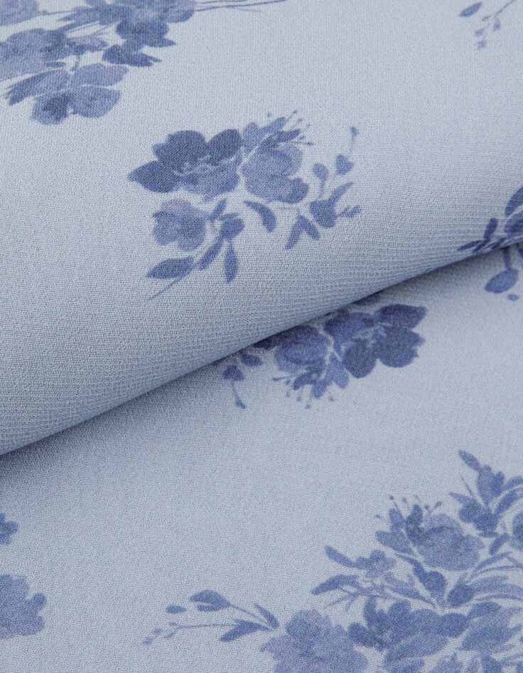 Blue floral-print flowing dress with side tie Women's-7