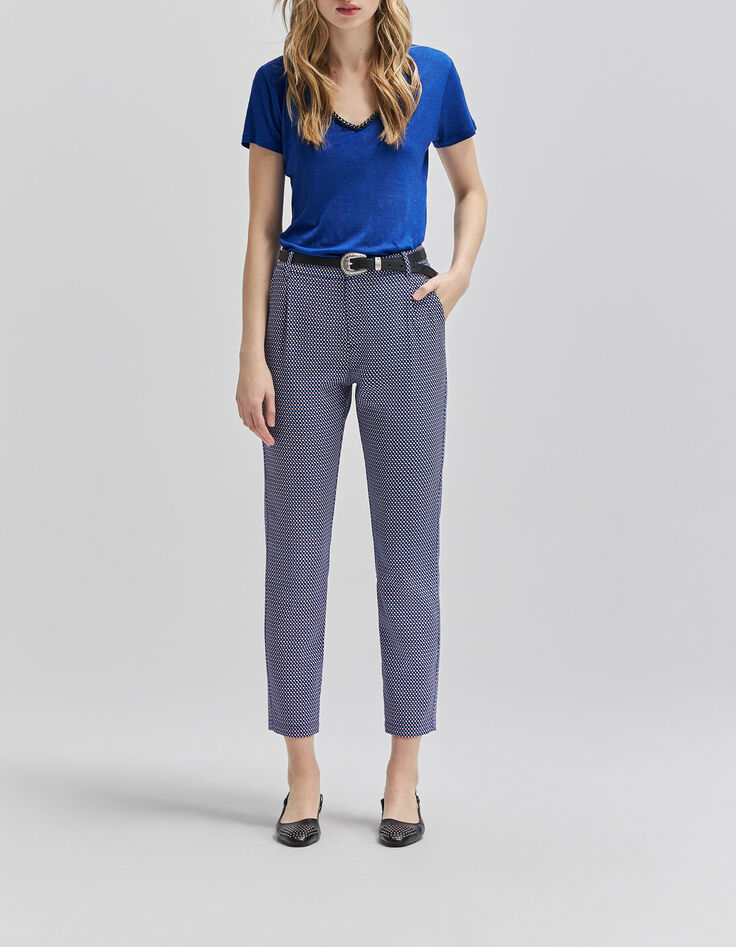 Kobalt T-shirt lurex met ketting aan de hals Dames-1