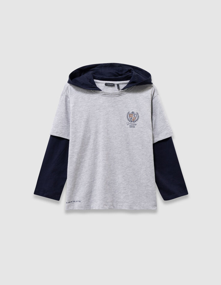 Grijs T-shirt biokatoen trompe l'oeil mouwen jongens-5