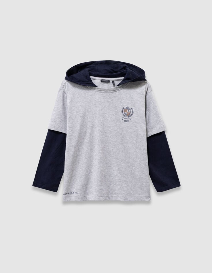 Boys’ grey organic cotton T-shirt, trompe l’oeil sleeves-5 Boys’ grey organic cotton T-shirt, trompe l’oeil sleeves-5