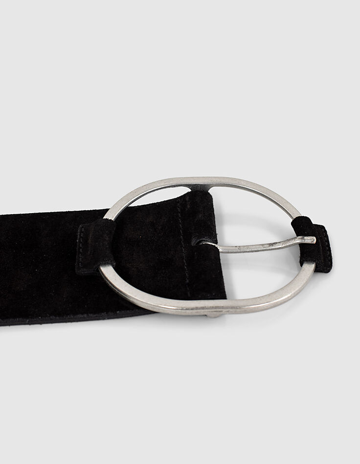 Brede zwarte leren riem suède-effect dames-2