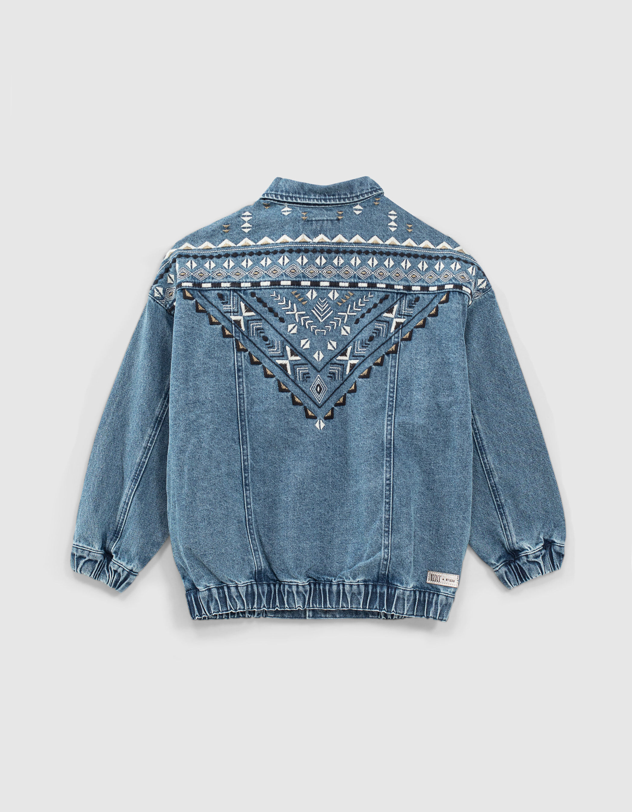 Girls' medium blue embroidered denim jacket
