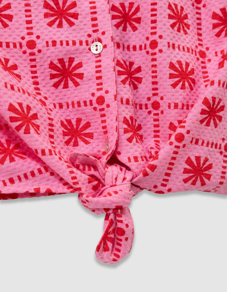 Top sans manches rose imprimé graphique rouge fille-8