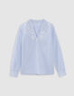 Blouse rayures bleu ciel plastron brodé-6