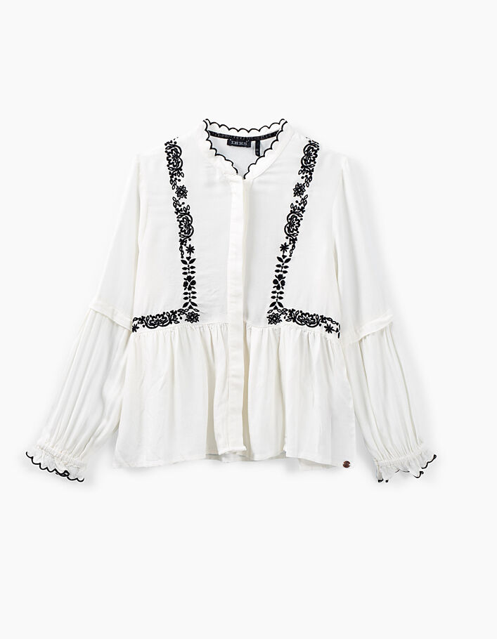 Girls’ off-white shirt with black embroidery - IKKS