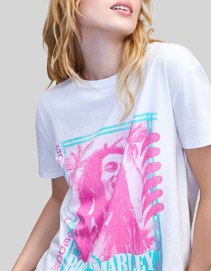 Wit T-shirt biokatoen Bob Marley Dames-5