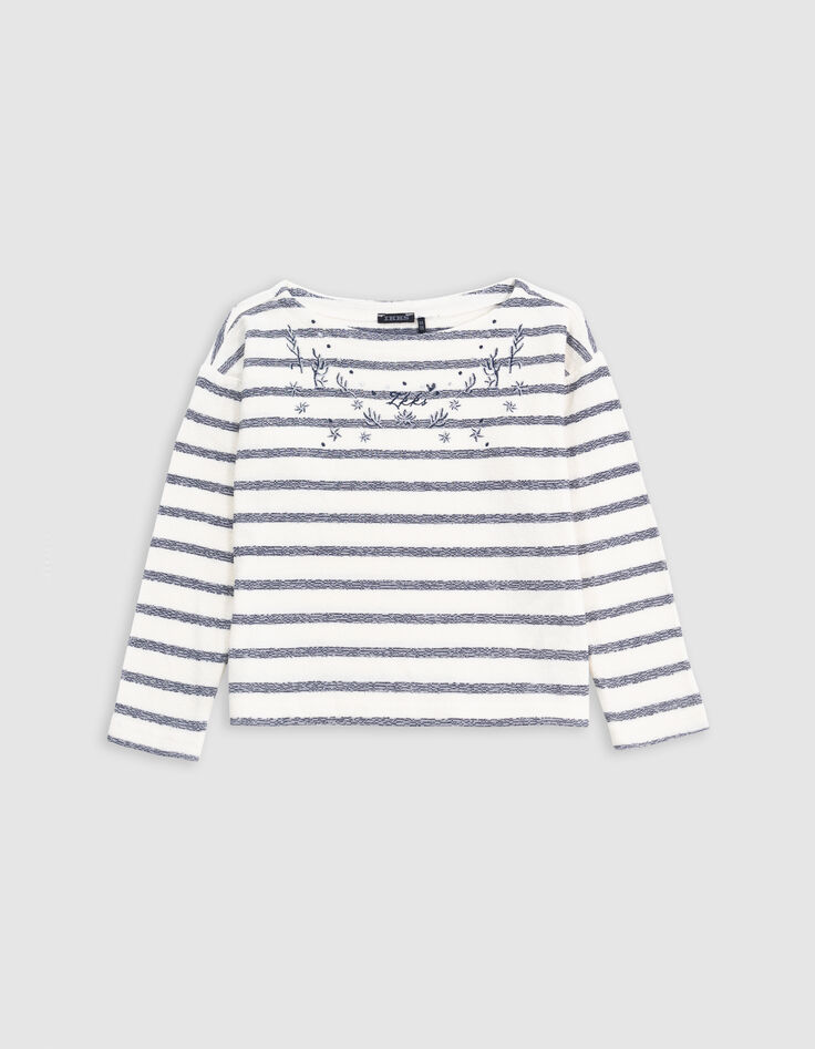 Weißes Mädchen-T-Shirt im Matrosenlook mit Stickerei-1