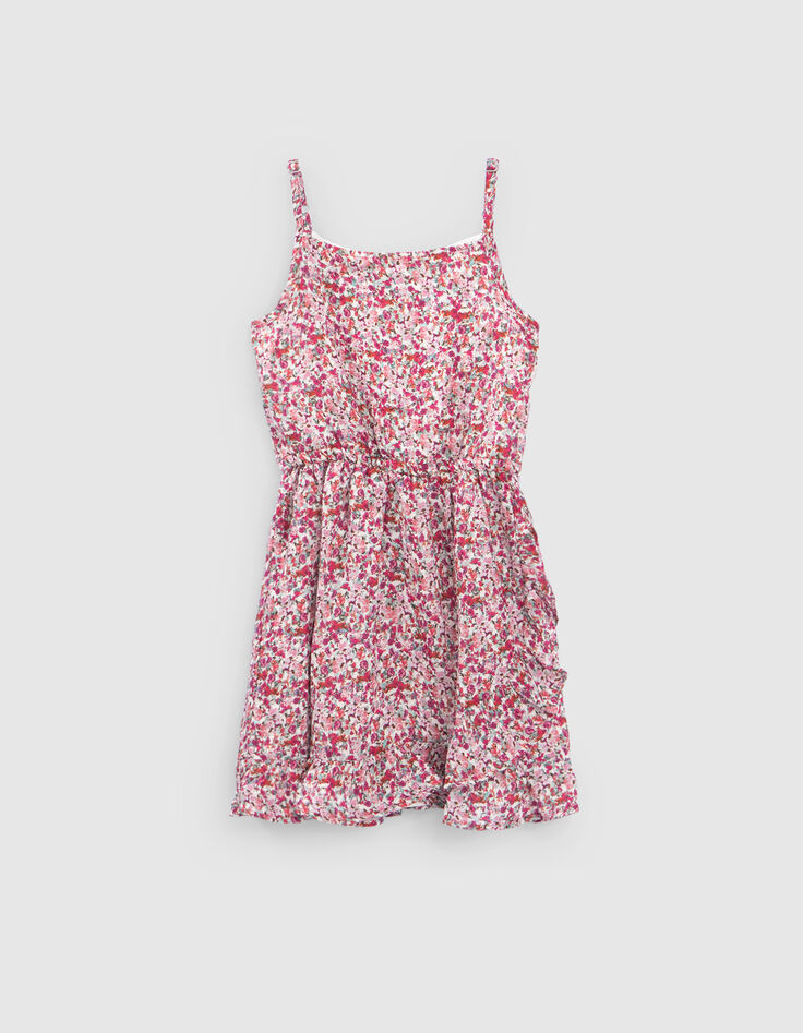 Fuchsia jurk bloemenprint schouderbandjes meisjes-1