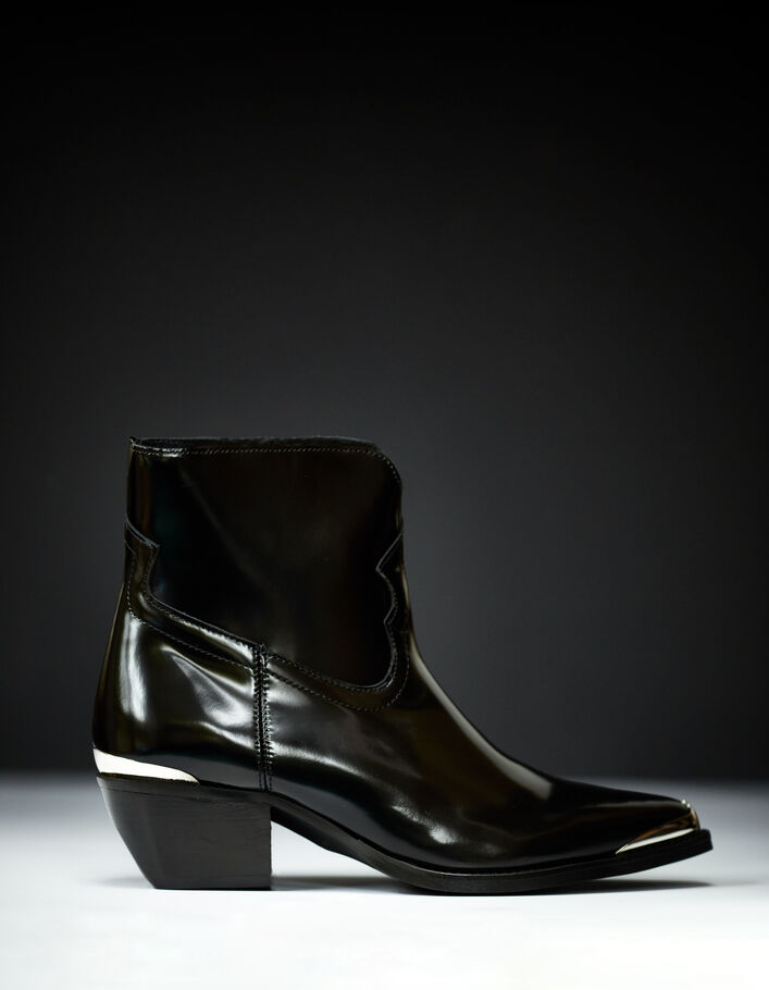Zwarte leren boots rits en metalen staafjes Dames-8