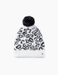 Girls’ off-white, black and grey leopard beanie-2