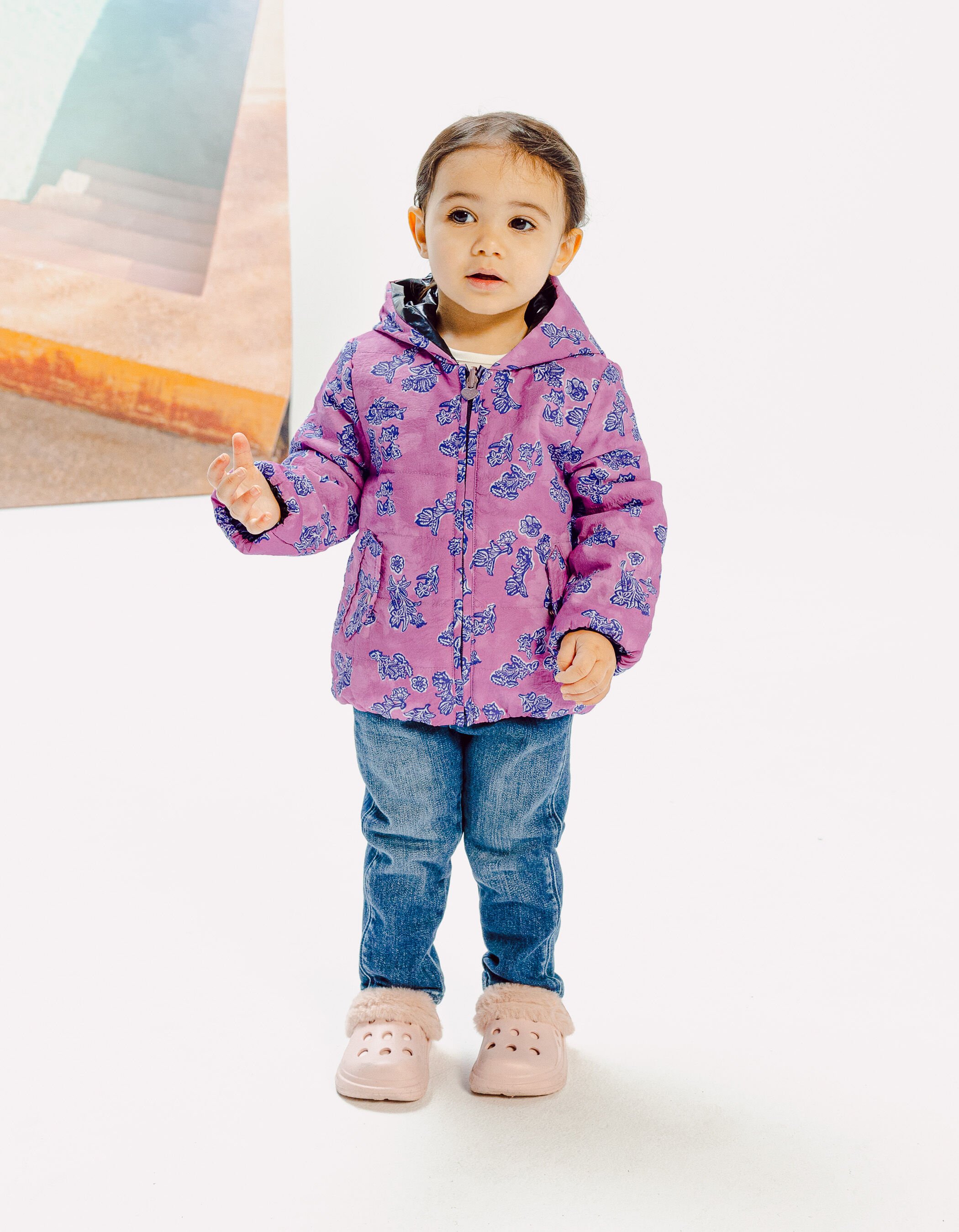 Doudoune reversible marine et floral indien bebe fille IKKS