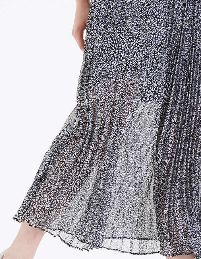 Leopard print long pleated voile skirt