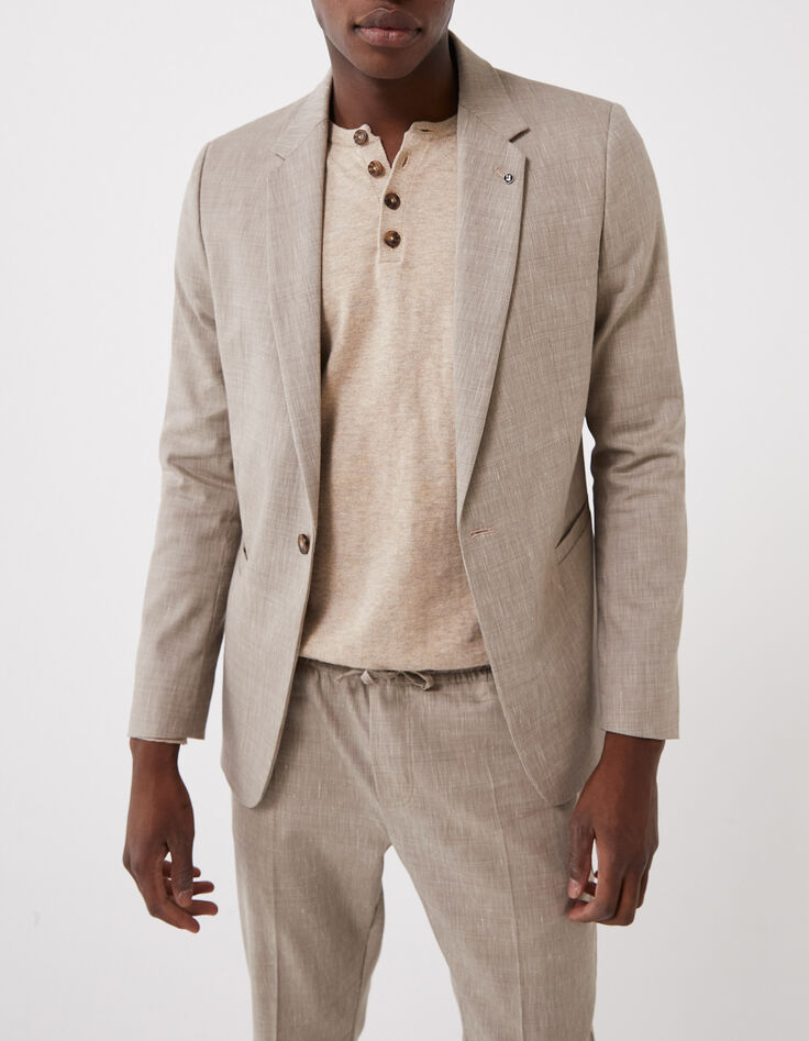 Men’s beige semi-plain suit jacket-2
