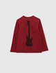 Tee-shirt rouge moyen à message et guitare dos garçon -3