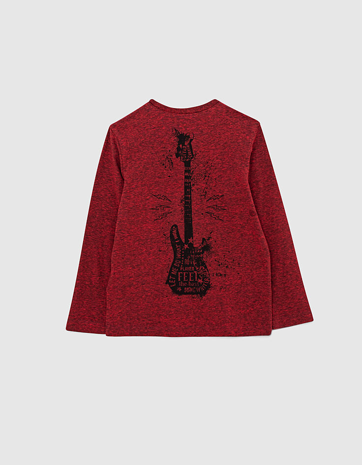 Tee-shirt rouge moyen à message et guitare dos garçon -3