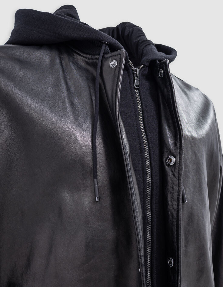 Bomber noir en cuir à parmenture amovible Homme-6