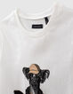T-shirt blanc cassé bio à visuel chien-batteur garçon -5
