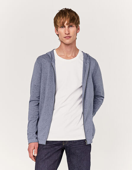 Cardigan bleu stone à capuche tricot zippé Homme