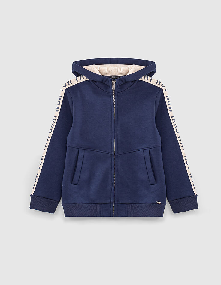 Boys’ indigo hooded cardigan with letter sleeves-2 Boys’ indigo hooded cardigan with letter sleeves-2