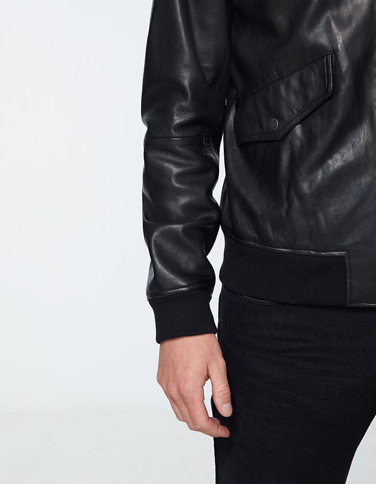 Men's black leather bomber jacket-5