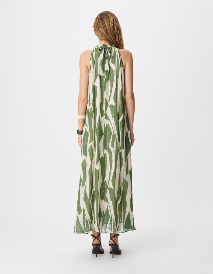 Robe longue verte imprim&eacute; graphique Femme-2